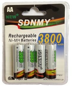 4 x AA SDNMY NI-MH Batteries 1,2V 3800 mAh Rechargeable,High Capacity