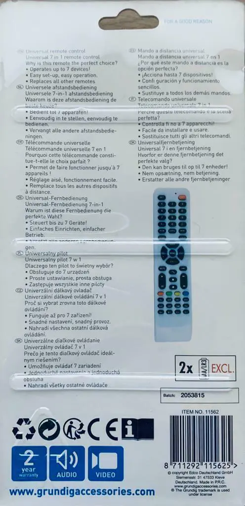 7 In 1 GRUNDIG Universal Remote Controler Black - Image 2