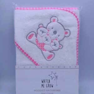 Watch Me Grow Hooded Bathrobe Teddy Design White And Pink