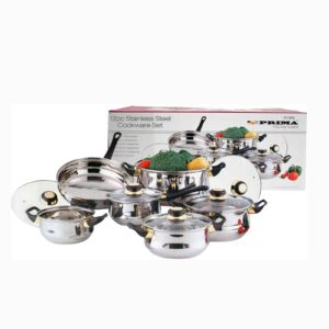 Prima 12Pcs Stainless Steel Cookware Set | Saucepan Pans | Pots - With Glass Lid