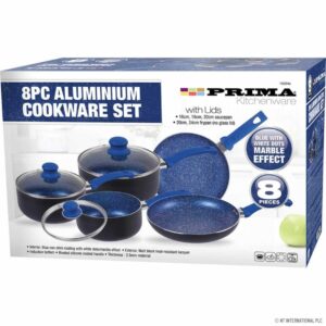 Prima 8 Pcs Aluminum Cookware Set Non-Stick Cooper Fry Pan Pot Saucepan with Lid- Blue