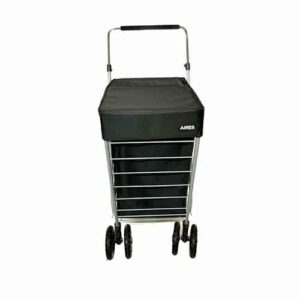 Black Deluxe Shopping Trolley Folding - Size 91.9 x 46 x 46 cm| 6 Wheel Trolley