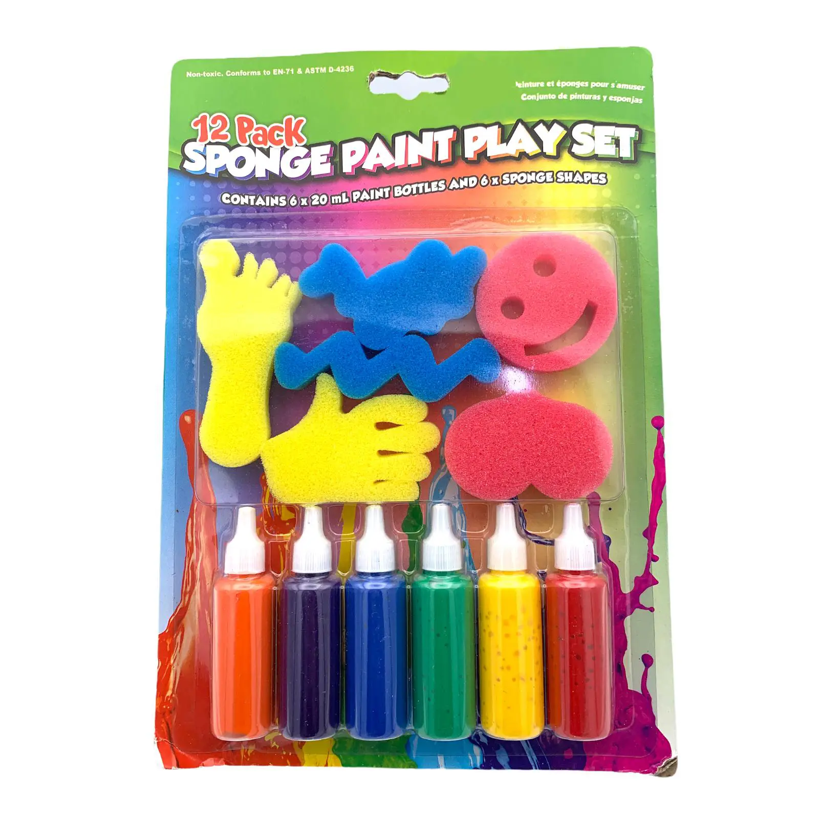 Sponge Paint Play Set | 12 Pack | 6 X 20ml Paint Bottles & 6 X Sponge Shapes