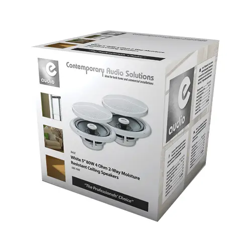 e audio White 5" 80W 2-Way Moisture Resistant Ceiling Speakers |audio solutions