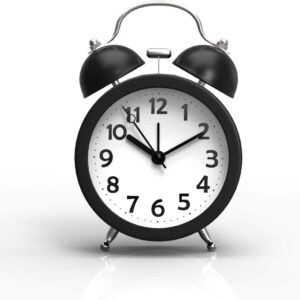 PILIFE 3" Mini Non-ticking Vintage Alarm Clock with Backlight | Analogue | Battery Operated Clock | Round and Loud Twin Bell Alarm Clock | Black