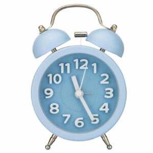 PILIFE 3" Mini Non-ticking Vintage Alarm Clock with Backlight | Analogue | Battery Operated Clock | Round and Loud Twin Bell Alarm Clock | Blue