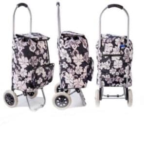 Septal Lightweight Two Wheel Small Shopping Trolley Bag White Flower Print