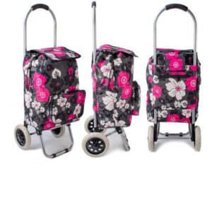 Septal Lightweight Two Wheel Small Shopping Trolley Bag Pink Flower Print